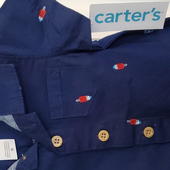 Baby Boys Carter's POPSICLES Romper Size 3 6 9 Months Navy Blue Patriotic NWT - Picture 4 of 5